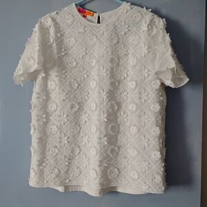 Vilagallo Ecru Cotton Applique Floral Darzie Top L